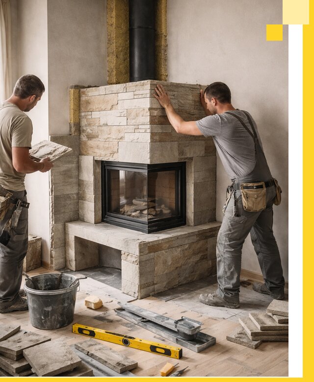 Угловые камины под ключ проект, монтаж и отделка в Нурлате