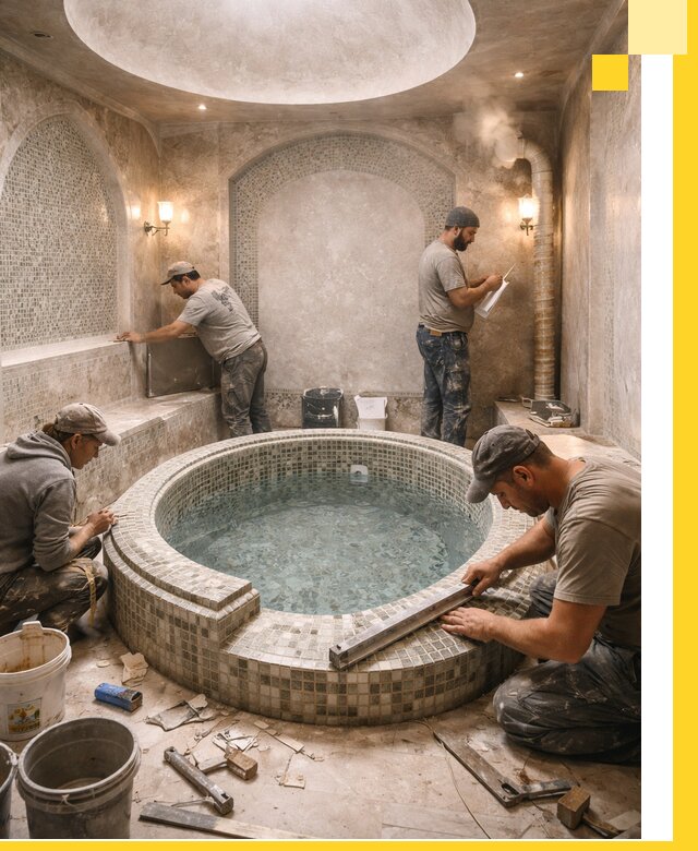 Профессиональное строительство хамама с бассейном в Нурлате под ключ