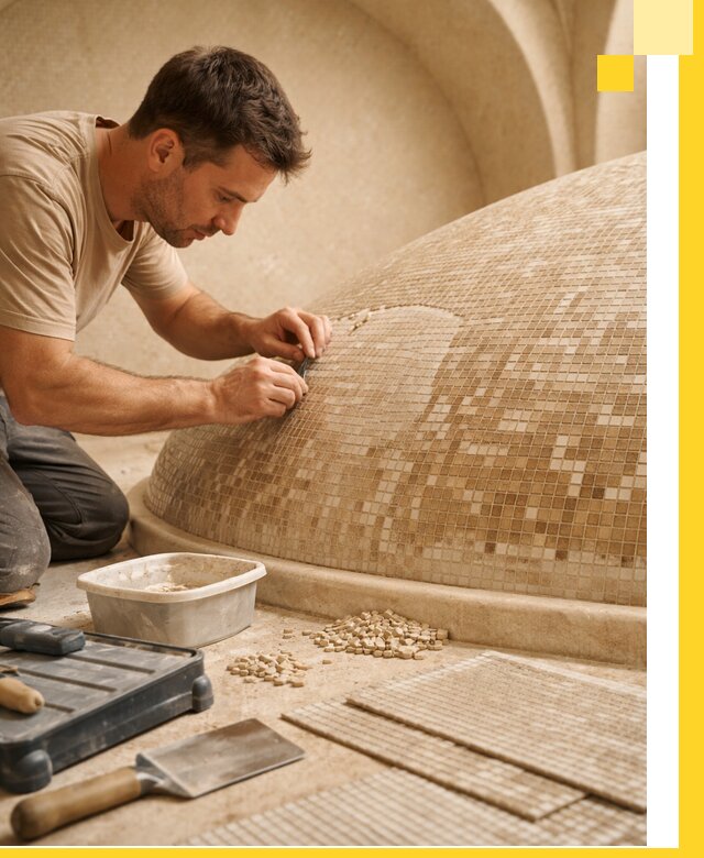 Профессиональная укладка мозаики для хамама под ключ в Нурлате