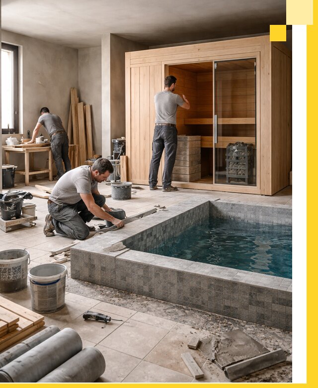 SPA зоны под ключ с бассейном сауной и печью в Нурлате